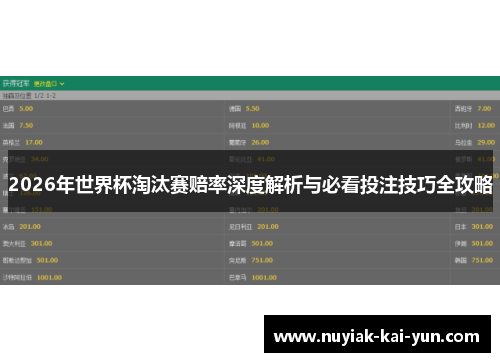 2026年世界杯淘汰赛赔率深度解析与必看投注技巧全攻略